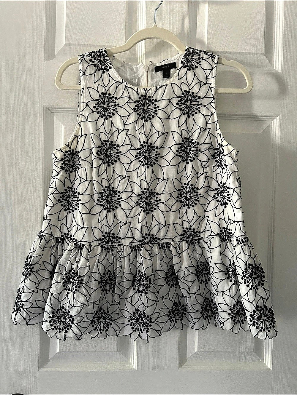J.Crew Womens Floral Peplum Top Black & White, Size 6